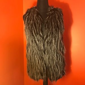 Tunic Length Shaggy Black Faux Fur Vest